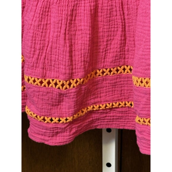 SCOOP Embroidered Tiered Cover-Up Dress M Pink/Orang Gauze Beachy Resort Pockets - Picture 2 of 6